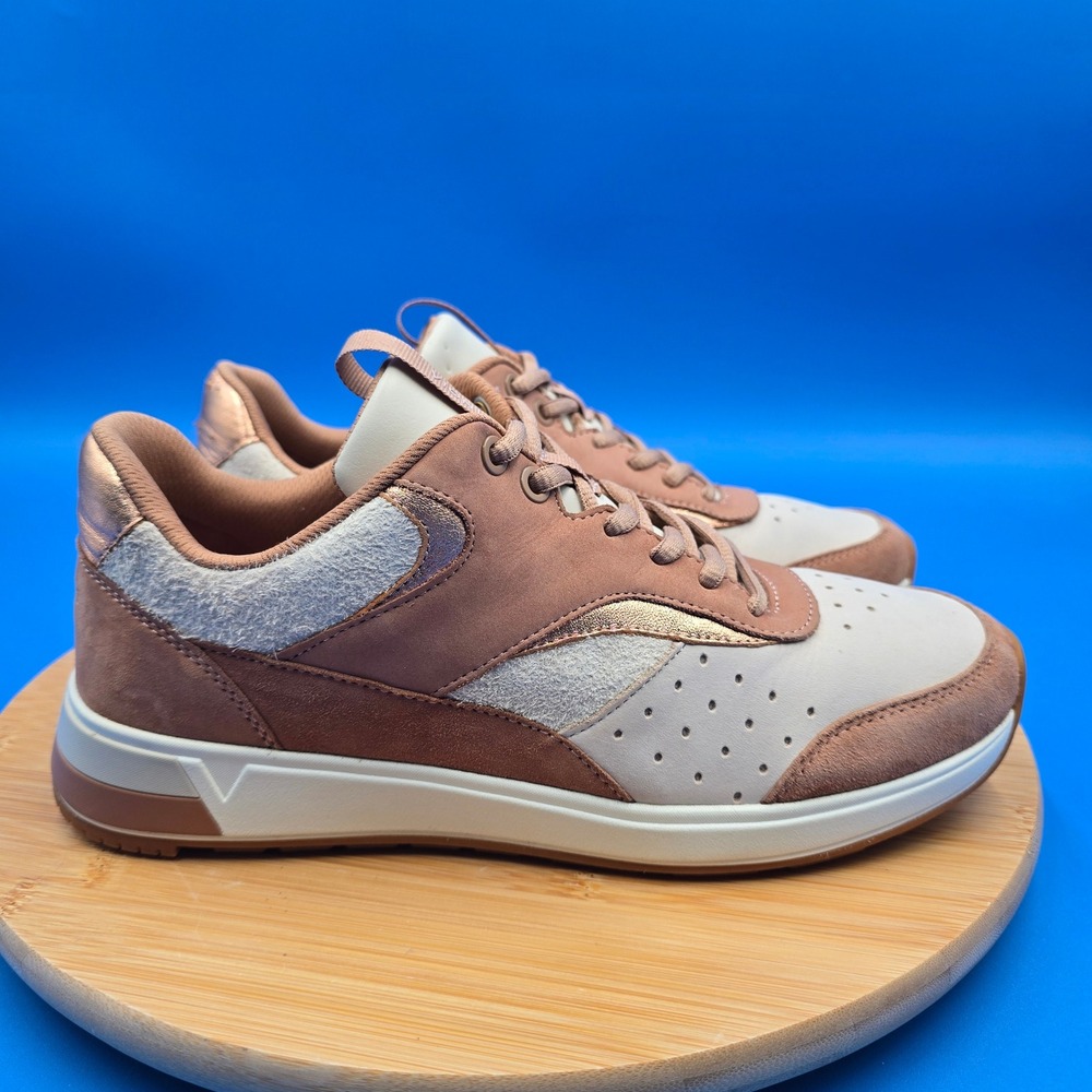 Vionic Nova Leather Suede Walking Sneakers Rose Gold Tan Orthotic Women's Size 9